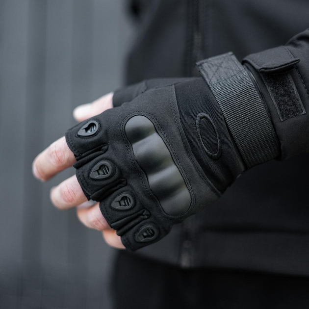 Тактичні рукавички, безпалі, з накладкою, Чорні M - зображення 2
