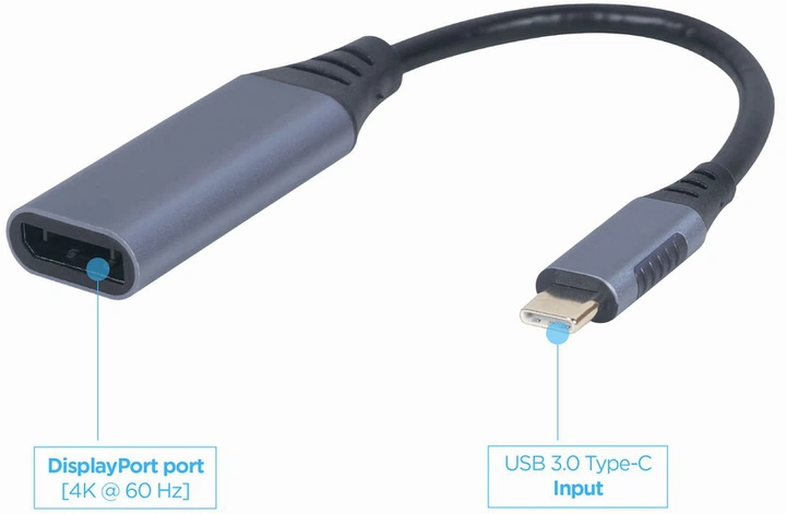 Cablexpert Adapter konwertera USB typu C na DisplayPort 0,15 m szary (A-USB3C-DPF-01) - obraz 3