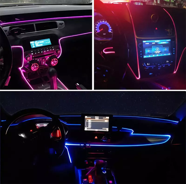 Автомобильная светодиодная ЛЕД подсветка RGB в салон автомобиля, Bluetooth управление, опто волокно - изображение 2