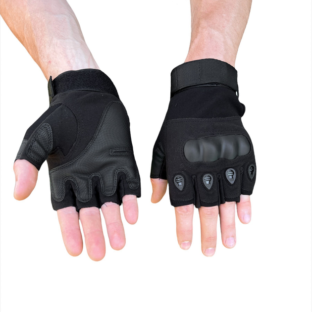 Тактичні рукавички військові з відкритими пальцями Вірменські рукавички з кісточками колір чорний розмір L 1 пара - зображення 1