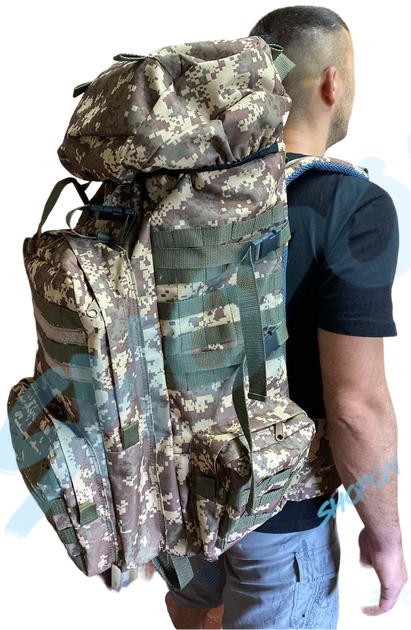 Рюкзак тактический 70 - 80 литров объем, мужской тактичний рюкзак 70л - 80л, водоотталкивающий оксфорд, Bounce ar. PIX-70-80L, цвет пиксель командос - изображение 1
