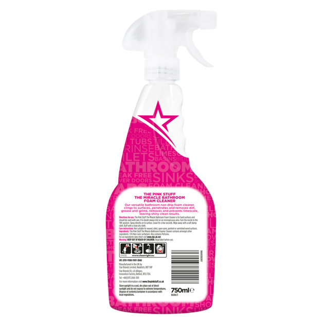 Универсальный спрей-очиститель c отбеливателем для ванны The Pink Stuff Bathroom Foam Cleaner 750 мл - изображение 5
