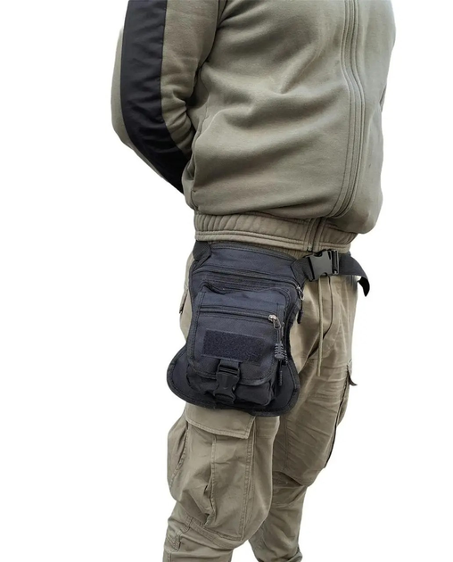 Тактична армійська сумка на стегнах 27х30х8 см Чорна - зображення 1