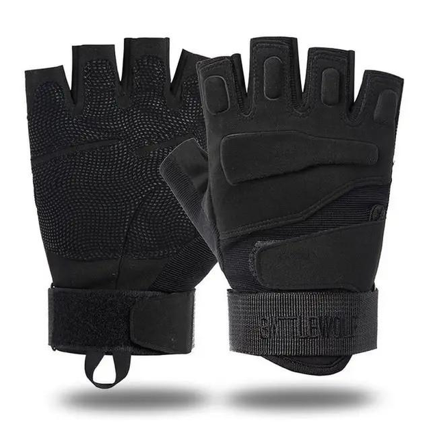 Перчатки тактические с открытыми пальцами летние с косточками Черные - изображение 2