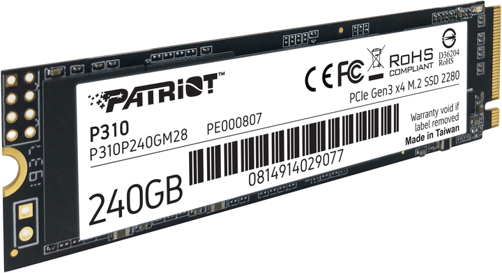 SSD диск Patriot P310 240GB M.2 2280 NVMe PCIe 3.0 x4 3D NAND TLC (P310P240GM28) - изображение 4
