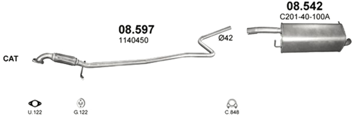 Глушитель POLMO Ford Fiesta 1.25i -16V 10/02- / 1.4i -16V 11/01- /Fusion1.4i -16V 06/02- Mazda 2 (08.597)-(850233) (Polmo-08.597) - изображение 2