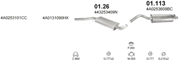 Глушник POLMO Audi A6 1.8 -20V sedan, avant 10/95 -10/97 (01.113)-(850242) (Polmo-01.113) - зображення 2