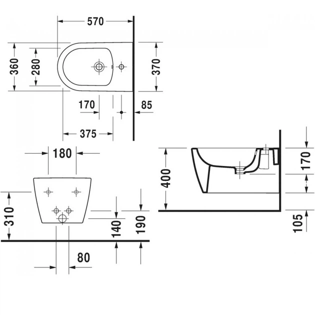 Биде подвесное DURAVIT ME by Starck белое 2288150000 D - изображение 2