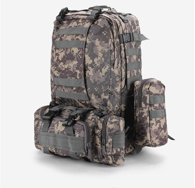 Рюкзак тактический армейский камуфляжный пиксельный серый 56 литров з сумочками - изображение 2