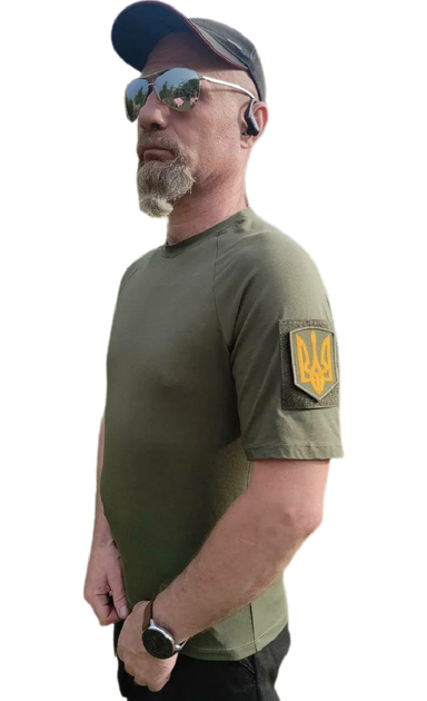 Військова футболка з шевронами герба та прапора України Розмір M 48 хакі 120164 - зображення 1