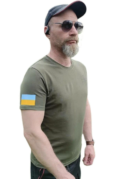 Військова футболка з емблемою ЗСУ та прапором України Розмір XXL 54 хакі 120162 - зображення 2