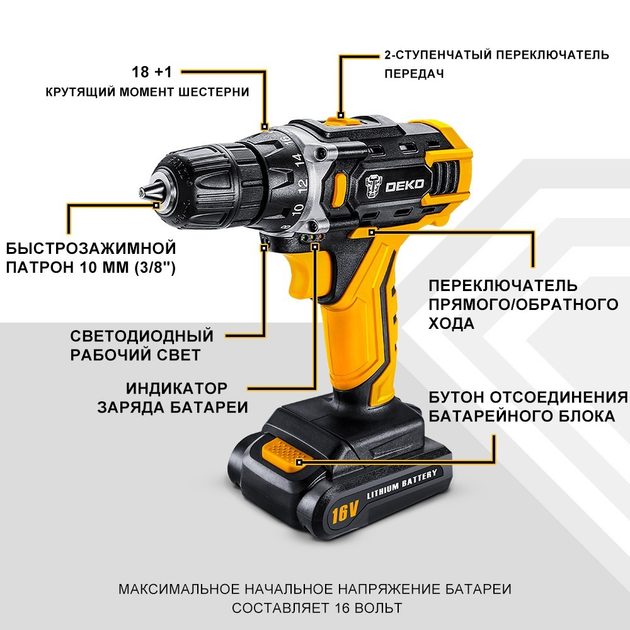 Шуруповерт Deko DKCD16FU-S3 13459 – фото, отзывы, характеристики в ...