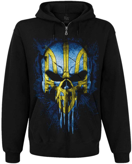 Худі Rockway Череп (Punisher) із Тризубом (жовто-блакитний) на блискавці Чорний, Размер M 