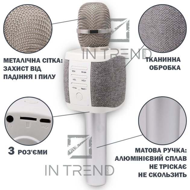 Микрофон караоке Tosing XR Бело-серый портативный 2в1 Функция Bluetooth Колонки режим фонограммы беспроводной - изображение 6