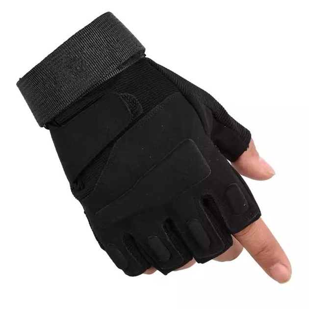Безпальні тактичні рукавички Тактичні рукавички без пальців Розмір L Чорний - зображення 1