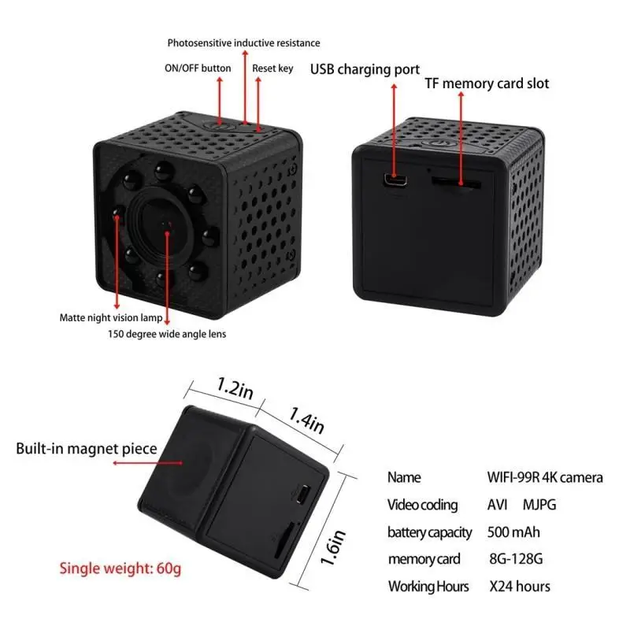 Мини IP WIFI камера видеонаблюдения Smart WiFi 4K WIFI-99R - изображение 2
