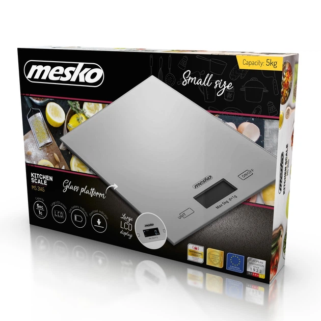 Весы кухонные электронные Mesko MS 3145 до 5 кг ЖК-дисплей функция тары стеклянная платформа 2 батарейки ААА - Фото 7 Весы кухонные электронные Mesko MS 3145 до 5 кг ЖК-дисплей функция тары стеклянная платформа 2 батарейки ААА - изображение 7