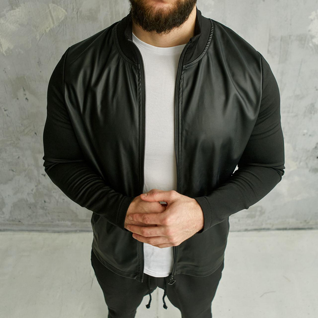 Мужской бомбер комбинированный на молнии FD2567 рS черный от продавца ...
