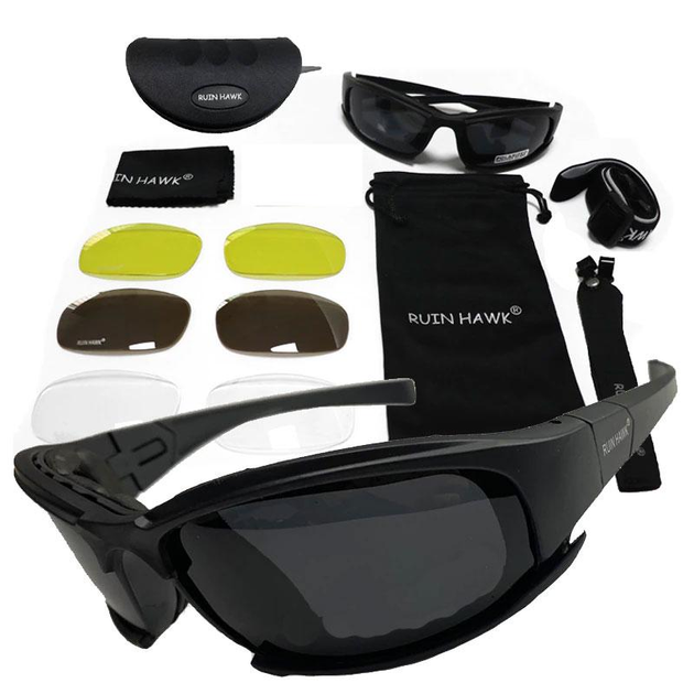 Тактические очки многофункциональные со сменными линзами, Ruin hawk ,black - изображение 1