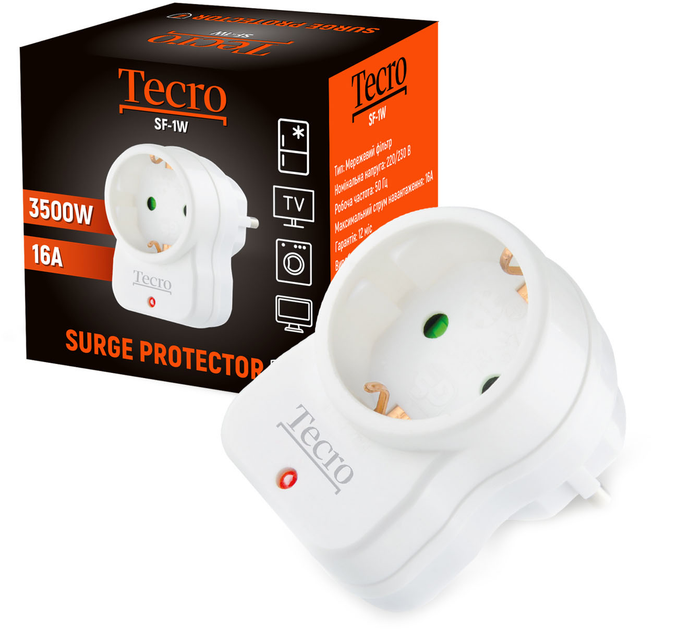 Сетевой фильтр с защитой Tecro SF-1W 1 розетка Белый – фото, отзывы ...