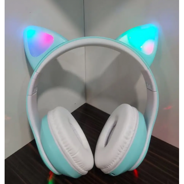 Детские беспроводные наушники с кошачьими ушками и подсветкой Cat VZV-23M / Bluetooth наушники с микрофоном Бирюза - изображение 4
