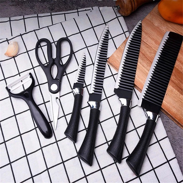Набір кухонних ножів 6 штук з нержавіючої сталі Набір ножів з ножицями Bobssen ER-0238A - зображення 2