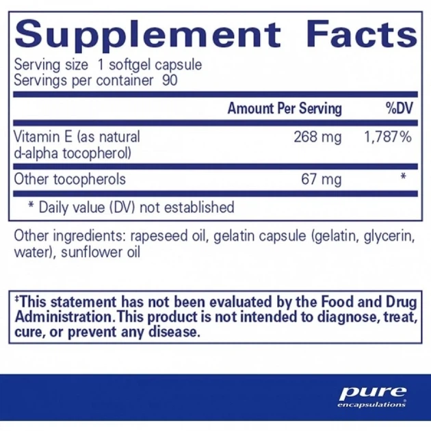 Вітамін Е (зі змішаними токоферолами), Vitamin E, Pure Encapsulations, 90 капсул (PE-00093) - зображення 2