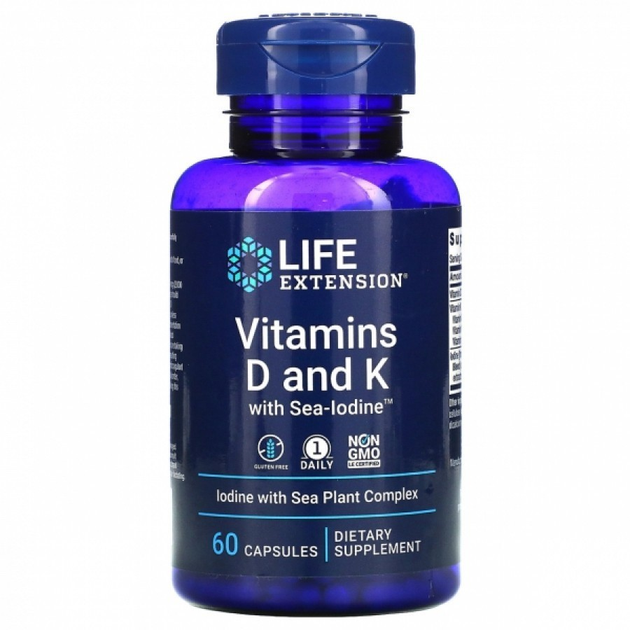 Витамин Д и К с йодом, Vitamins D and K with Sea-Iodine, Life Extension ...