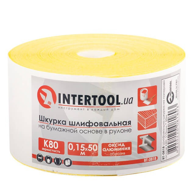 Шліфувальна шкірка на паперовій основі К80, 115мм*50м. INTERTOOL BT-0818 - зображення 1