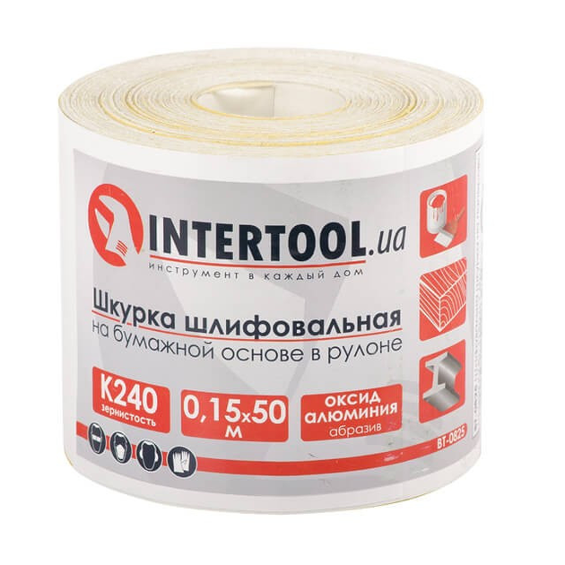 Шліфувальна шкірка на паперовій основі К240, 115мм*50м. INTERTOOL BT-0825 - зображення 1