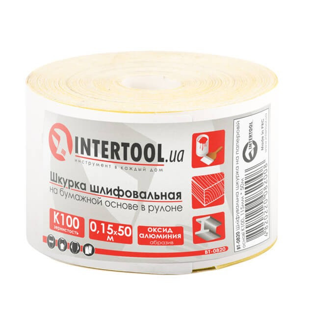 Шліфувальна шкірка на паперовій основі К100, 115мм*50м. INTERTOOL BT-0820 - зображення 1