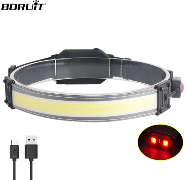 Світлодіодний ліхтар налобний BORUiT YHX-1419 COB LED LI-Polymer 1200 mAh USB Type-C червоне світло Головний ліхтар для полювання, кемпінгу, риболовлі - Фото 1 Світлодіодний ліхтар налобний BORUiT YHX-1419 COB LED LI-Polymer 1200 mAh USB Type-C червоне світло Головний ліхтар для полювання, кемпінгу, риболовлі - зображення 1