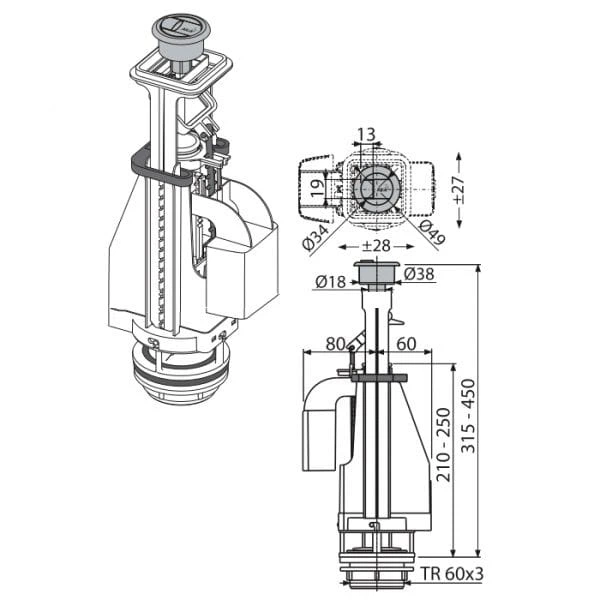 Сливной механизм Alcaplast А08 – низкие цены, кредит, оплата частями в ...