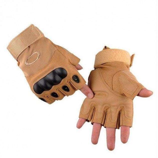 Тактические перчатки без пальцев Oakley цвет бежевые Tactical Gloves PRO beige для ЗСУ ТРО ССО размер XL - изображение 1
