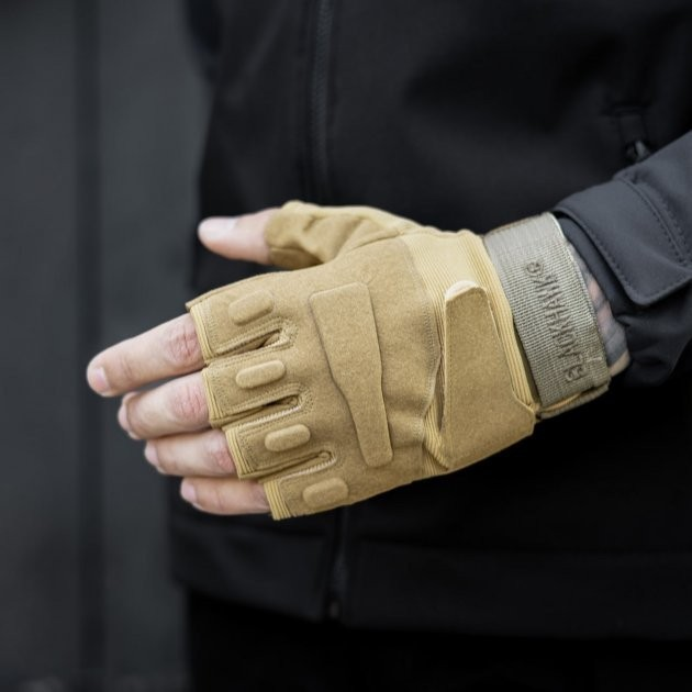 Тактические перчатки без пальцев HIMARS цвет бежевый Tactical Gloves PRO beige для ЗСУ ТРО ССО размер L - изображение 2