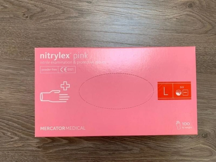 Рукавички медичні Mercator Medical Nitrylex® Pink нітрилові нестерильні неприпудрені L 100 шт Рожеві (6736100) - зображення 1