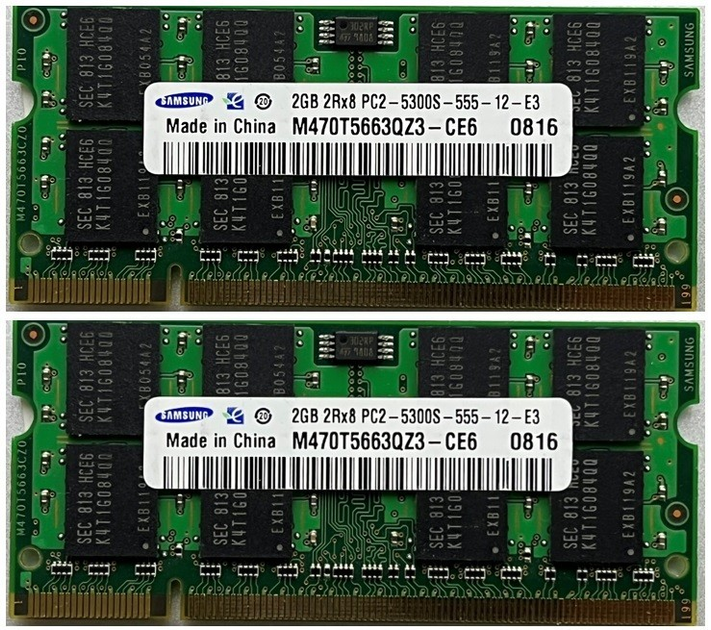 Оперативная память Samsung SoDimm 4Gb (2*2Gb) DDR2 667MHz PC2-5300 CL5 ...