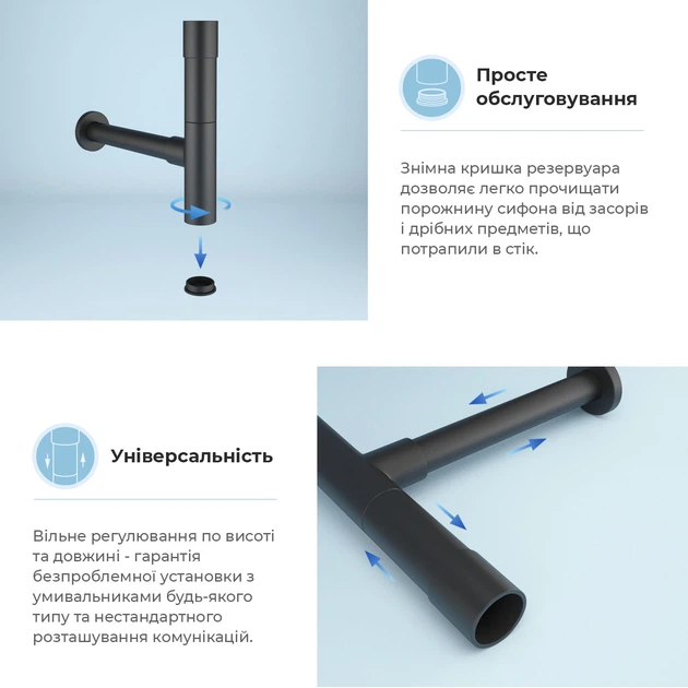 Металлический сифон для раковины Wellsee Drainage System матовый черный 182115000 - изображение 4