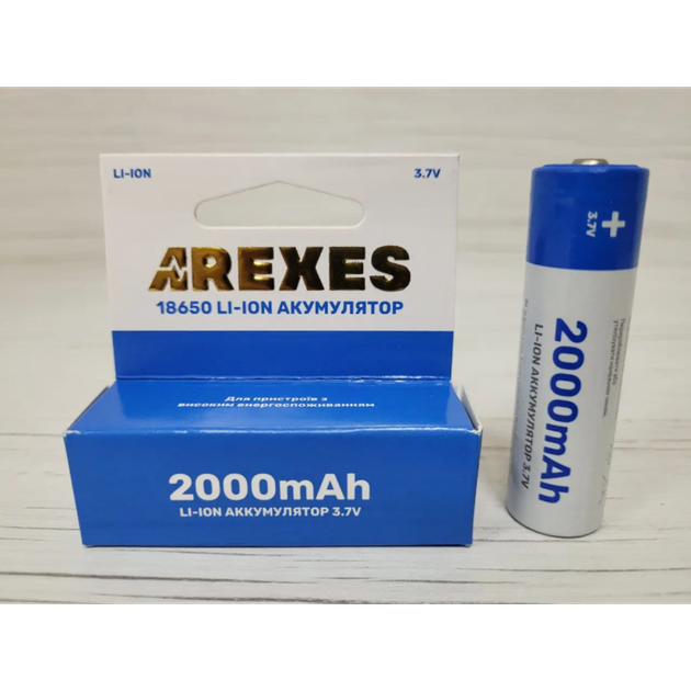 Аккумулятор Arexes 18650 Li-Ion 2000 mAh, 3.7v - Фото 1 Аккумулятор Arexes 18650 Li-Ion 2000 mAh, 3.7v - изображение 1