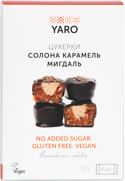 Цукерки Yaro Солона карамель Мигдаль 18 г х 4 шт. (4820230431124) - зображення 1