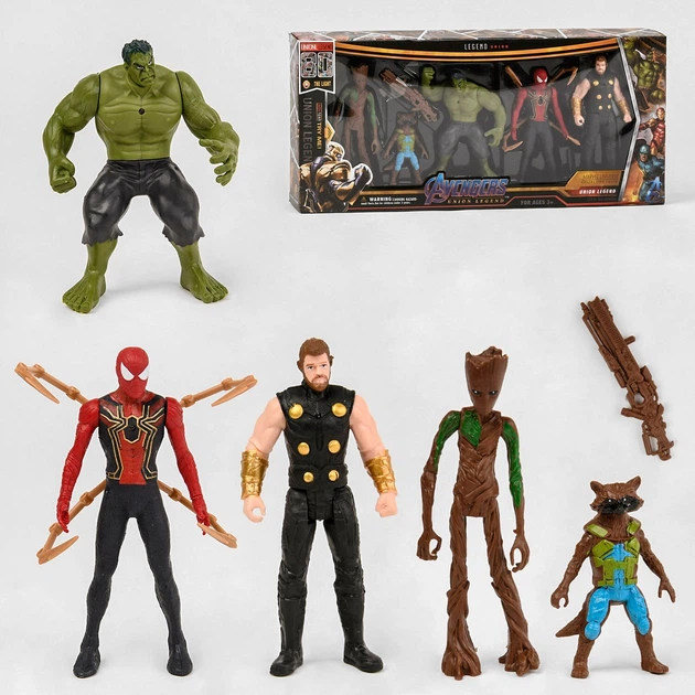 Игровой набор фигурки супергерои Marvel Марвел 5 шт Енот Ракета, Халк, Грут, Человек паук, Тор (0040-1) - Фото 1 Игровой набор фигурки супергерои Marvel Марвел 5 шт Енот Ракета, Халк, Грут, Человек паук, Тор (0040-1) - изображение 1