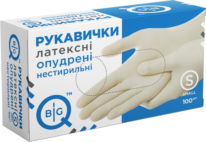 Перчатки медицинские BigQ нестерильные латексные смотровые опудренные L 100 шт (8859705100377) - изображение 1
