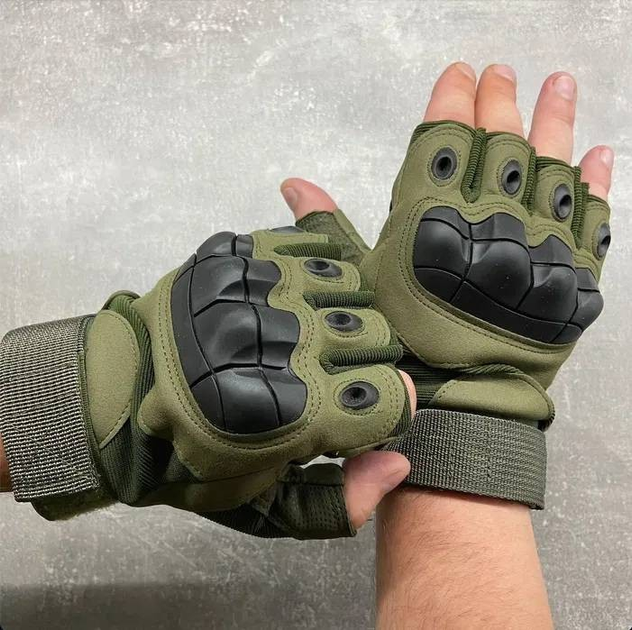 Тактичні військові рукавички без пальців олива M розмір - зображення 1