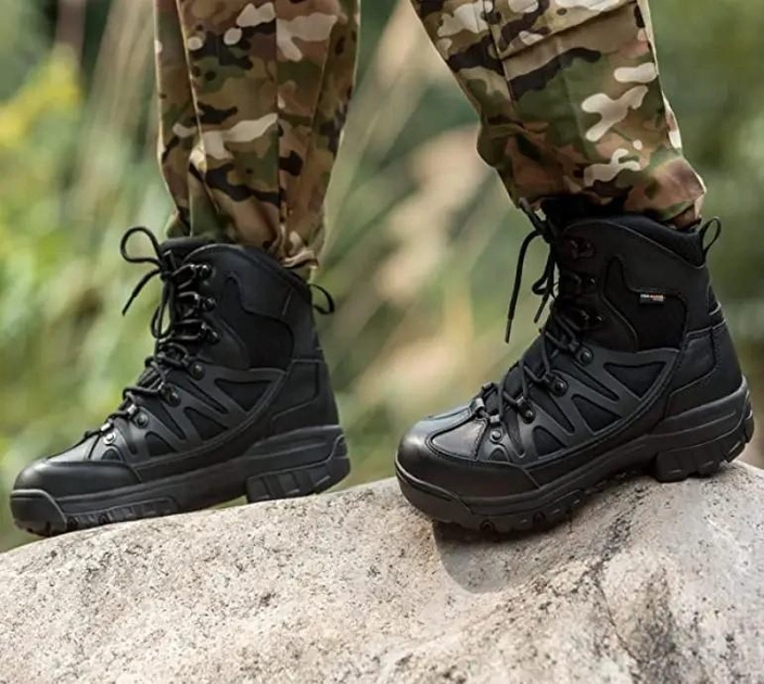 Берці FREE SOLDIER, чорні, дихаюча, водовідштовхувальна, похідне взуття, тактичні армійські черевики, військові черевики р.43 - зображення 2
