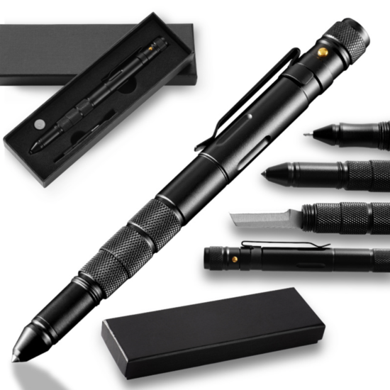 Ручка мультитул с ножом и фонариком RovTop многофункциональная Чёрные 0,5 мм - изображение 1