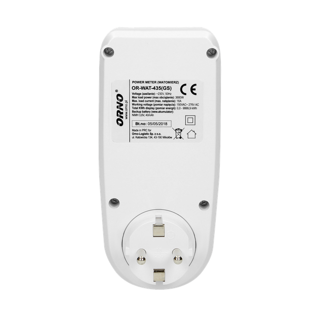 Энергометр (ватметр) с LCD дисплеем OR-WAT-435(GS) Белый ORNO - Фото 3 Энергометр (ватметр) с LCD дисплеем OR-WAT-435(GS) Белый ORNO - изображение 3