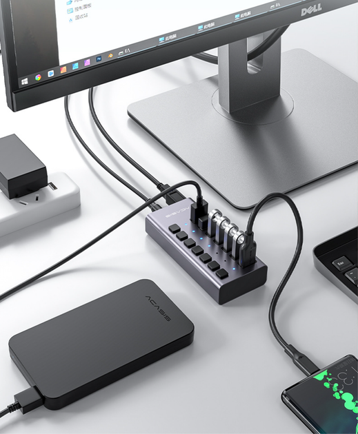 USB хаб Acasis HS-707MG USB 3.2 Gen 2 з блоком живлення 7 портів hub концентратор алюмінієвий - зображення 13