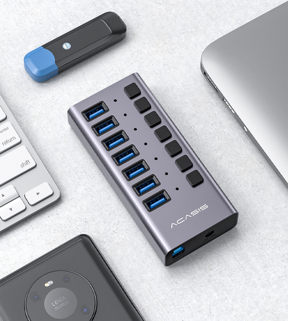 USB хаб Acasis HS-707MG USB 3.2 Gen 2 з блоком живлення 7 портів hub концентратор алюмінієвий - зображення 14