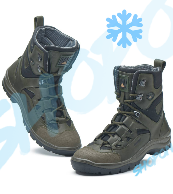 Берці зимові черевики тактичні чоловічі, туфлі тактичні чоловічі берці зимові, натуральна шкіра, розмір 42, Bounce ar. PI-SA-8242, колір хакі - зображення 1