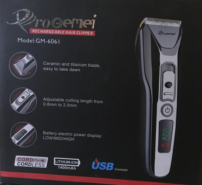 Професійна бездротова акумуляторна машинка Pro Gemei GM-6061 для стрижки волосся - зображення 3
